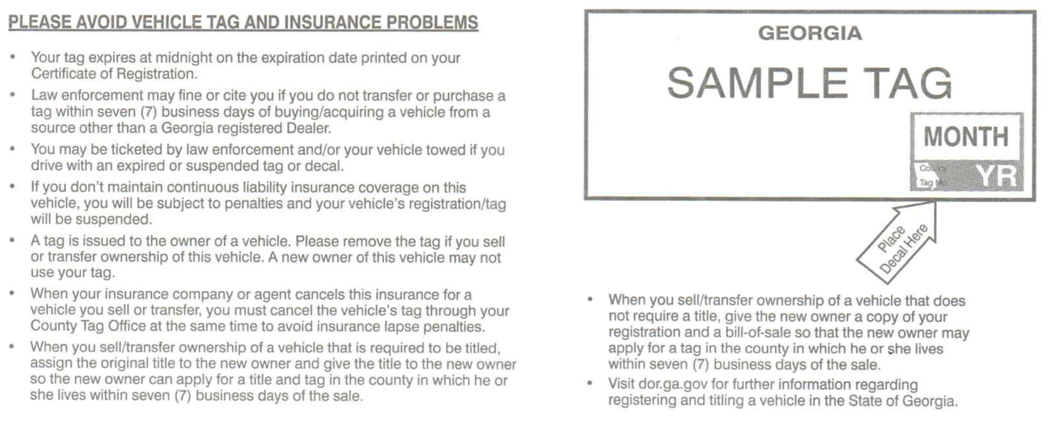 Sample Vehicle Registration Card